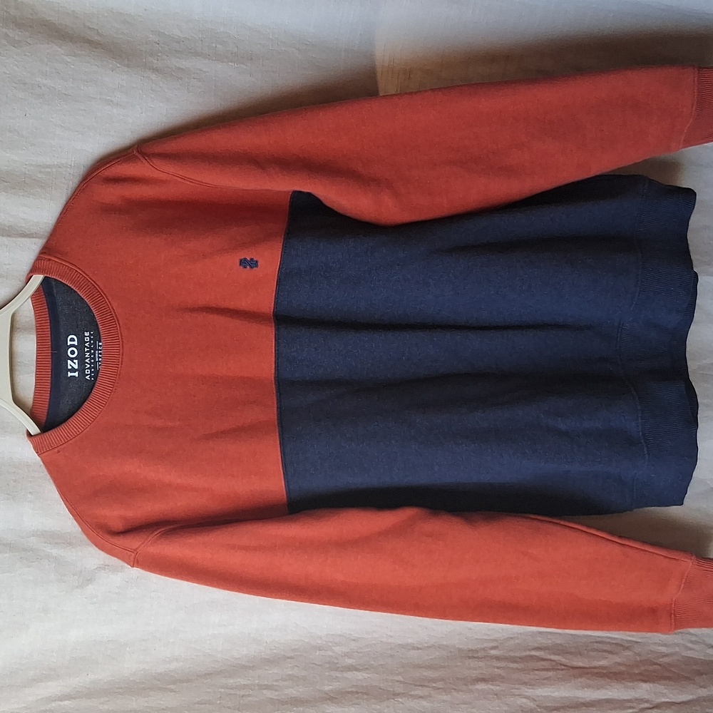 IZOD Men's Two-Tone Sweater - Orange and Blue Size M